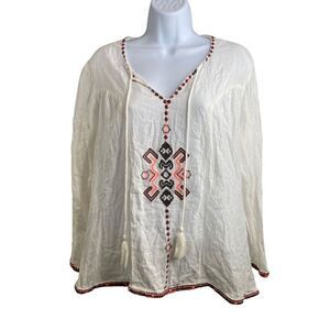 Roberta Roller Rabbit Women's Embroidered Flowy Boho Peasant‎ Top Size M Artsy